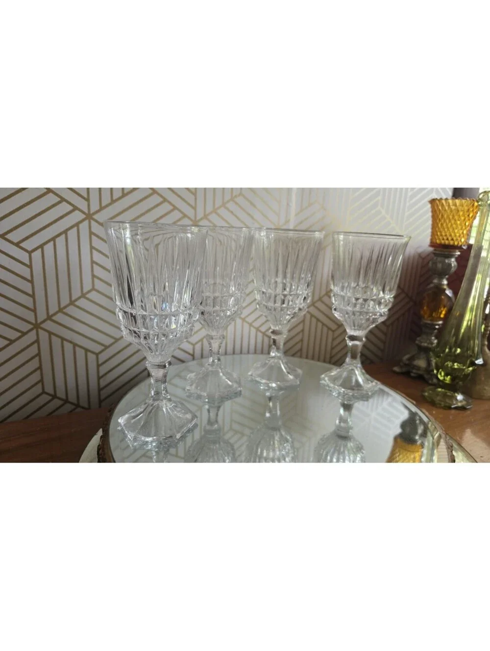 Vintage Set Of 4 Fostoria Heritage Clear Ribbed Glass Juice/Wine Goblets